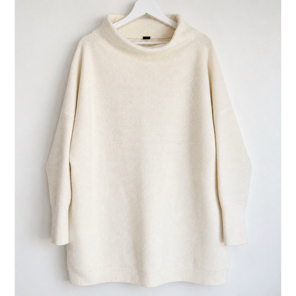 Free People Ivory Oversized Cowl Neck Tunic Sweater Cotton Blend
